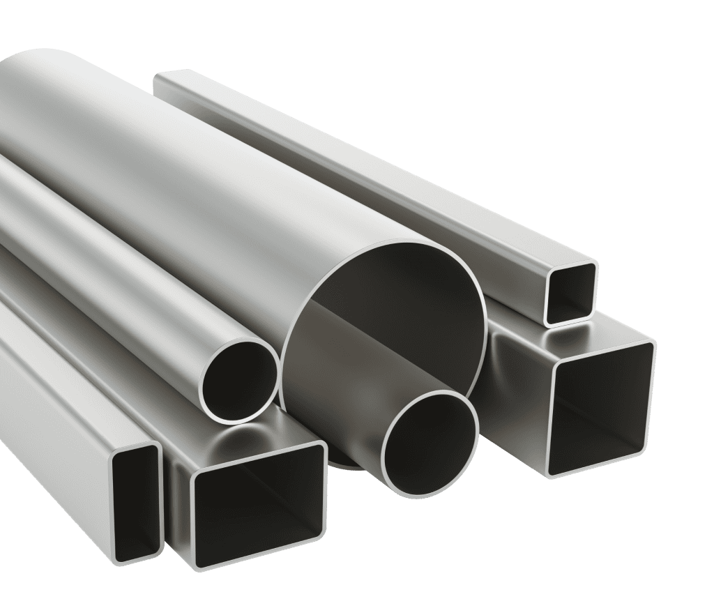 Tuberías de acero de diferentes formas y tamaños para construcción, fontanería y sistemas de transpo.